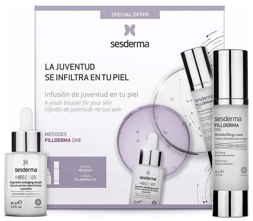 Промонабор Sesderma: Fillderma One крем от морщин, 50 мл + Mesoses Сыворотка омолаживающая, 30 мл"
Промонабор Sesderma: Fillderma One крем от морщин, 50 мл + Mesoses Сыворотка омолаживающая, 30 мл"