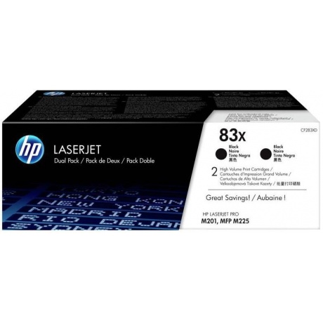 Тонер Картридж HP 83X CF283XD черный x2уп. (4400стр.) для HP LJ Pro M201/M225
Тонер Картридж HP 83X CF283XD черный x2уп. (4400стр.) для HP LJ Pro M201/M225