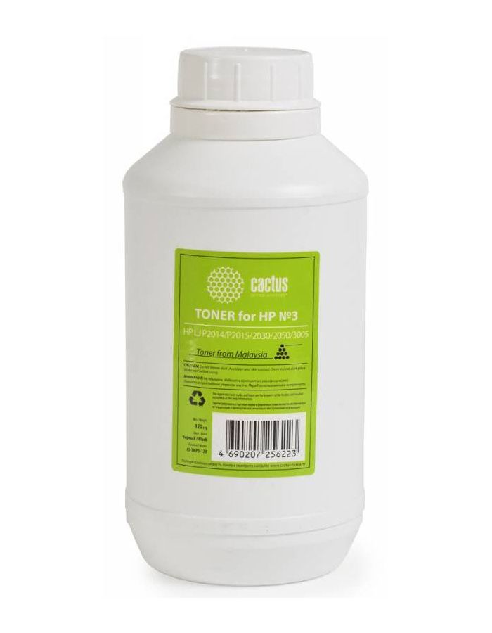 Тонер Cactus CS-THP3-120 черный флакон 120гр. для принтера HP LJ P2014/P2015/2030/2050/3005
Тонер Cactus CS-THP3-120 черный флакон 120гр. для принтера HP LJ P2014/P2015/2030/2050/3005