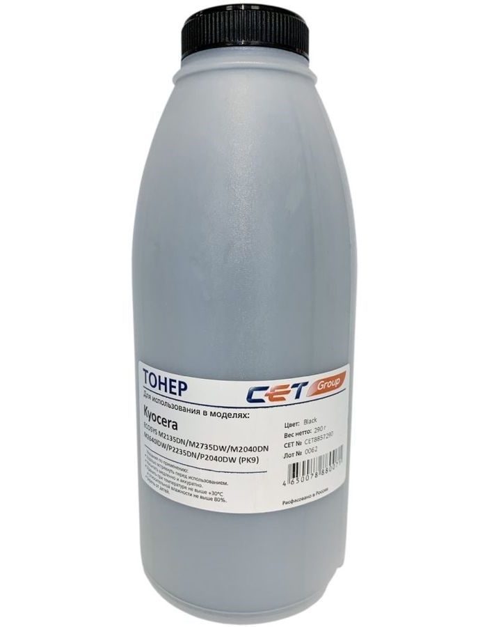 Тонер Cet PK9 CET8857-290 черный бутылка 290гр. для принтера Kyocera Ecosys M2135dn/M2735dw/M2040dn/M2640idw/P2235dn/P2040dw
Тонер Cet PK9 CET8857-290 черный бутылка 290гр. для принтера Kyocera Ecosys M2135dn/M2735dw/M2040dn/M2640idw/P2235dn/P2040dw