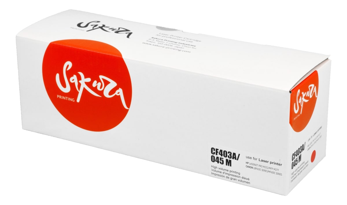 Картридж SAKURA CF403A/045M для HP и Canon, пурпурный, 1 300к.
Картридж SAKURA CF403A/045M для HP и Canon, пурпурный, 1 300к.