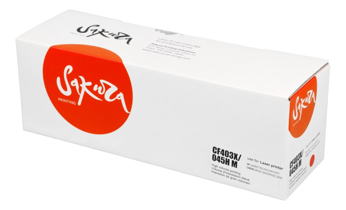 Картридж SAKURA CF403X/045HM для HP и Canon, пурпурный, 2200 к.
Картридж SAKURA CF403X/045HM для HP и Canon, пурпурный, 2200 к.