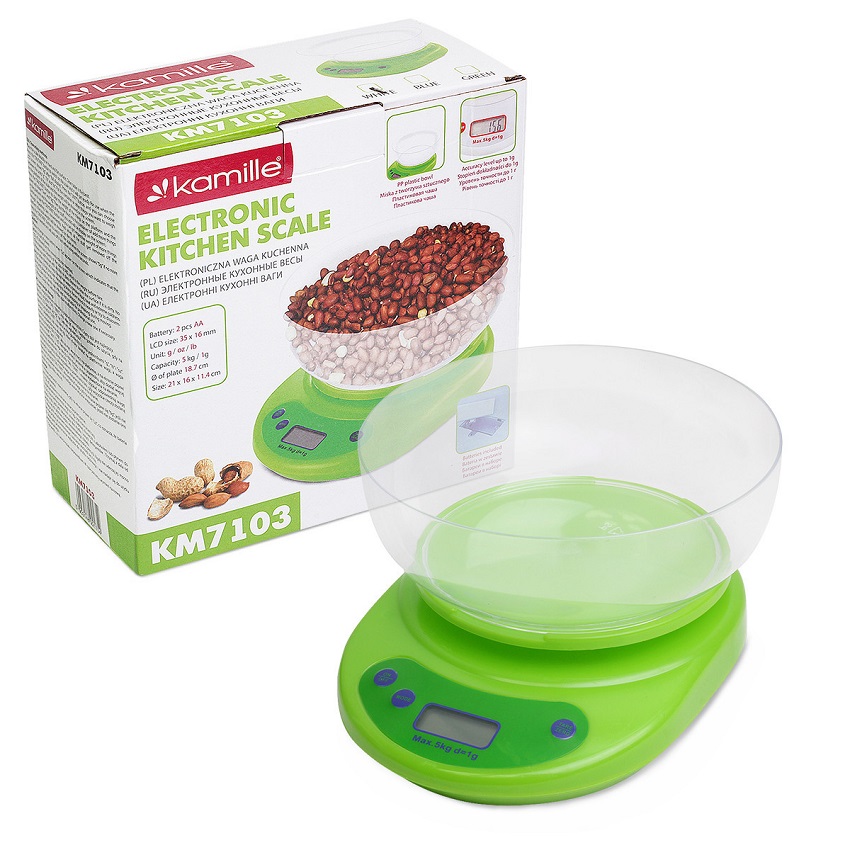 Весы кухонные электронные Kamille 7103 Green, Зеленый
Весы кухонные электронные Kamille 7103 Green, Зеленый
