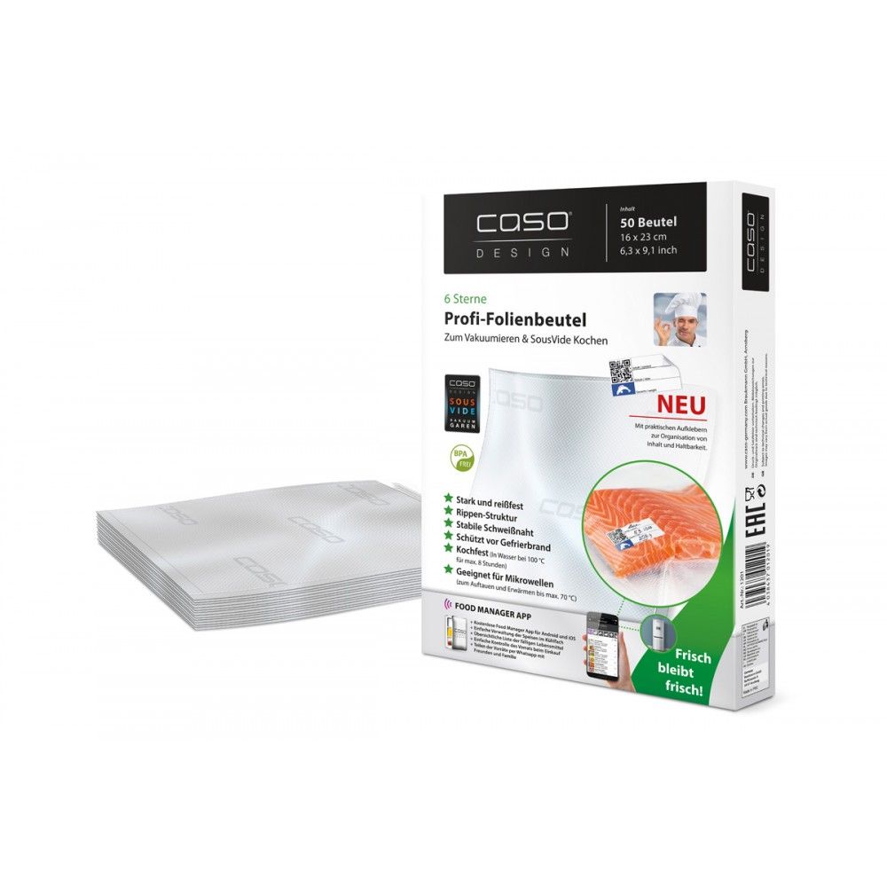 Пакеты для вакуумного упаковщика Caso VC 16x23
Пакеты для вакуумного упаковщика Caso VC 16x23