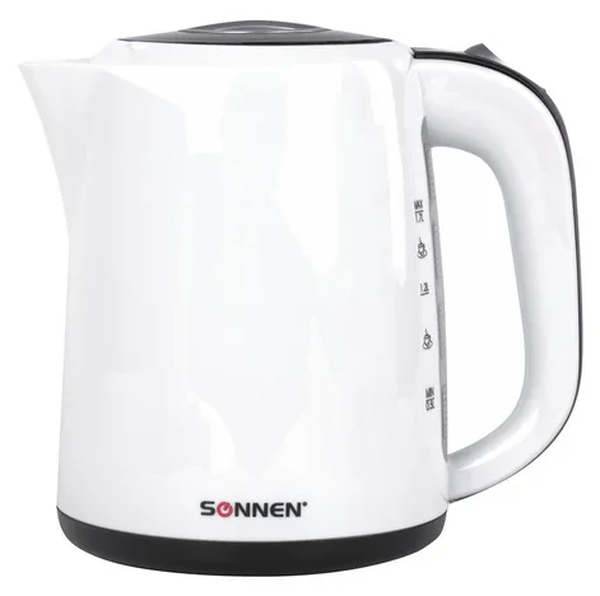 Чайник Sonnen KT-002B, 1,7 л, 2200 Вт, закрытый нагревательный элемент, пластик, белый/черный
Чайник Sonnen KT-002B, 1,7 л, 2200 Вт, закрытый нагревательный элемент, пластик, белый/черный