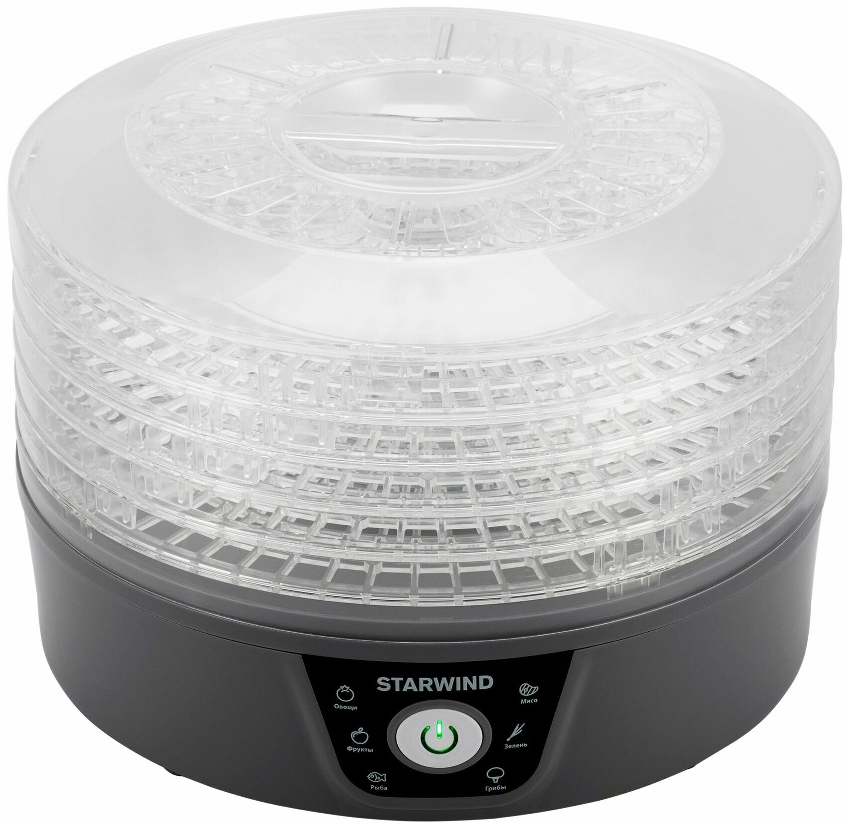 Сушилка для фруктов и овощей Starwind SFD0501 5под. 400Вт серый
Сушилка для фруктов и овощей Starwind SFD0501 5под. 400Вт серый