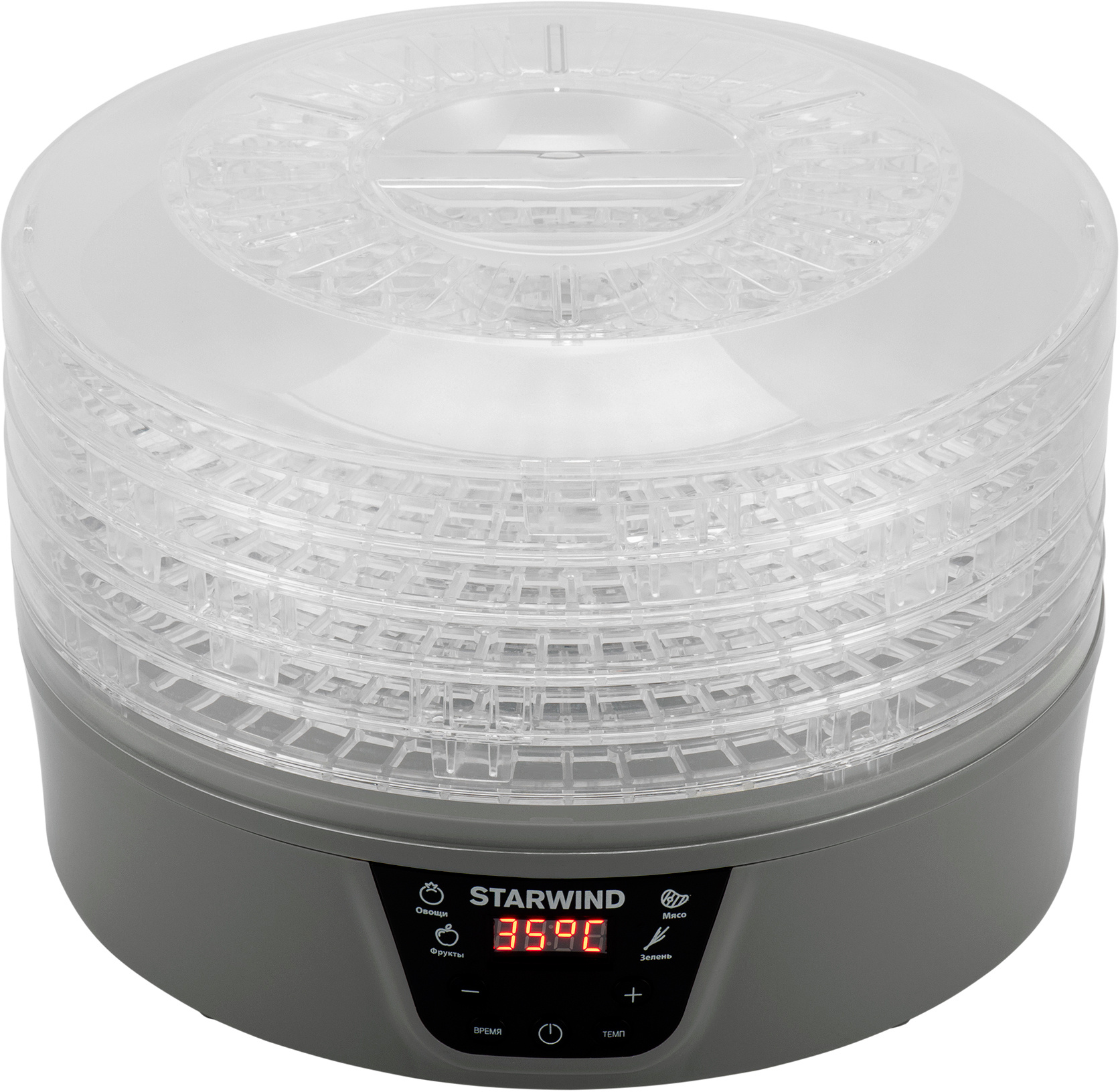 Сушилка для фруктов и овощей Starwind SFD0502 5под. 400Вт серый
Сушилка для фруктов и овощей Starwind SFD0502 5под. 400Вт серый