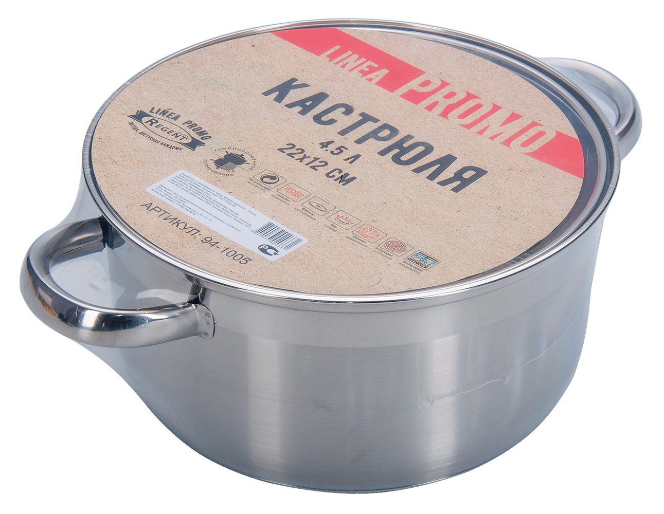 Кастрюля Regent Inox Linea Promo 4,5 л 22x12 см 94-1005
Кастрюля Regent Inox Linea Promo 4,5 л 22x12 см 94-1005