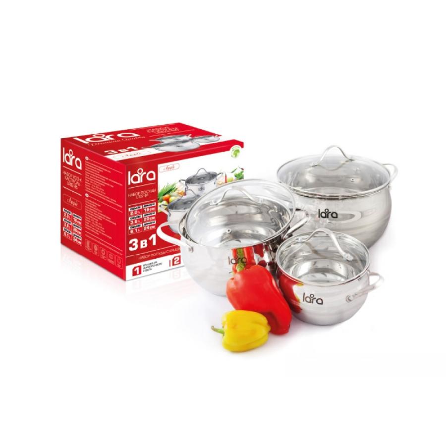 Набор кастрюль LARA LR02-86 Apple 2л, 3.6л, 6.1л
Набор кастрюль LARA LR02-86 Apple 2л, 3.6л, 6.1л