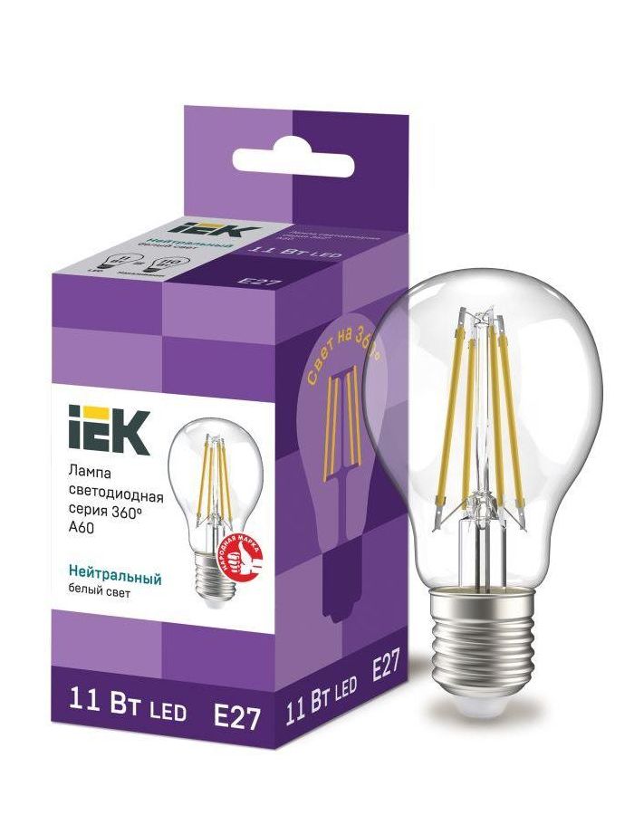 Лампа светодиодная 360° A60 11Вт шар 4000К E27 230В прозр. ИЭК LLF-A60-11-230-40-E27-CL
Лампа светодиодная 360° A60 11Вт шар 4000К E27 230В прозр. ИЭК LLF-A60-11-230-40-E27-CL