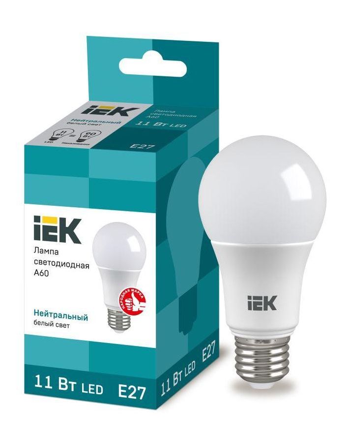 Лампа светодиодная ECO A60 11Вт грушевидная 4000К бел. E27 990лм 230-240В ИЭК LLE-A60-11-230-40-E27, Белый
Лампа светодиодная ECO A60 11Вт грушевидная 4000К бел. E27 990лм 230-240В ИЭК LLE-A60-11-230-40-E27, Белый