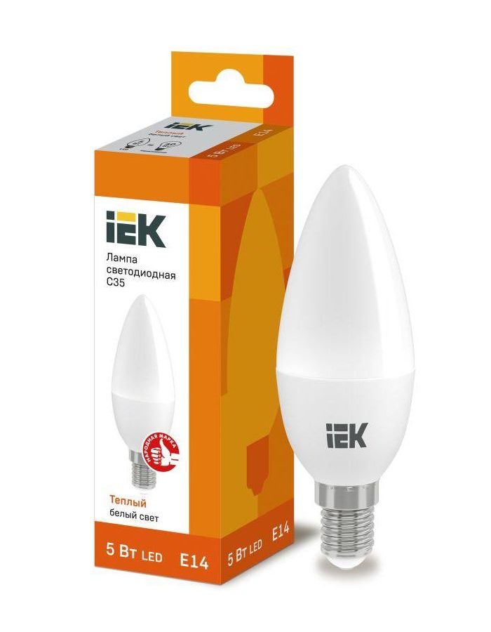 Лампа светодиодная ECO C35 5Вт свеча 3000К тепл. бел. E14 450лм 230-240В ИЭК LLE-C35-5-230-30-E14, Белый
Лампа светодиодная ECO C35 5Вт свеча 3000К тепл. бел. E14 450лм 230-240В ИЭК LLE-C35-5-230-30-E14, Белый