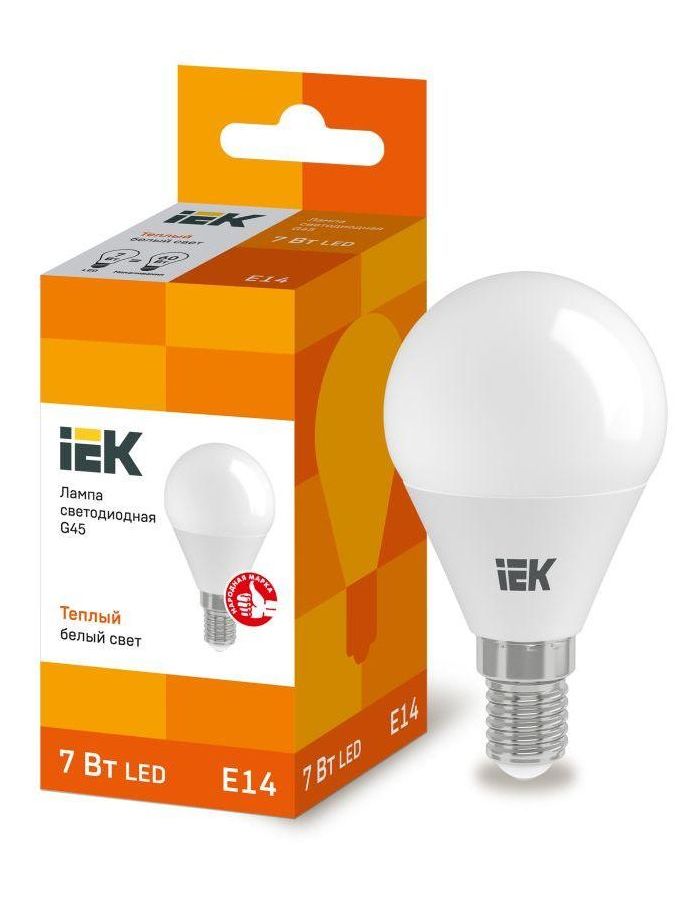Лампа светодиодная ECO G45 7Вт шар 3000К тепл. бел. E14 630лм 230-240В ИЭК LLE-G45-7-230-30-E14, Белый
Лампа светодиодная ECO G45 7Вт шар 3000К тепл. бел. E14 630лм 230-240В ИЭК LLE-G45-7-230-30-E14, Белый