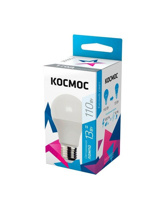 Лампа светодиодная A60 13Вт 4500К E27 220В КОСМОС LkecLED13wA60E2745
Лампа светодиодная A60 13Вт 4500К E27 220В КОСМОС LkecLED13wA60E2745