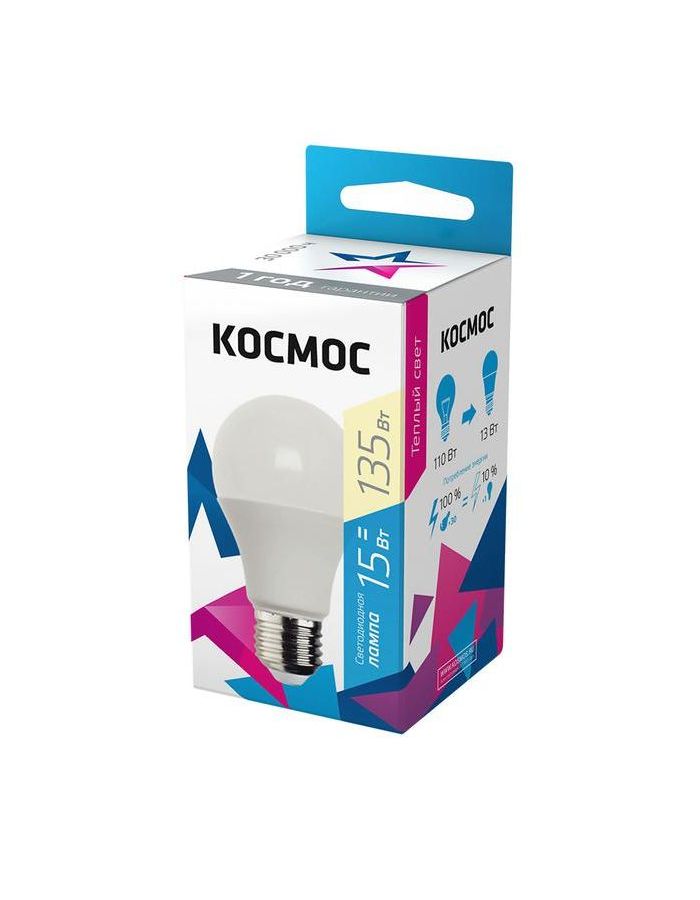 Лампа светодиодная A60 15Вт 3000К E27 220В КОСМОС LkecLED15wA60E2730
Лампа светодиодная A60 15Вт 3000К E27 220В КОСМОС LkecLED15wA60E2730