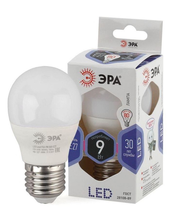 Лампа светодиодная P45-9W-860-E27 шар 720лм ЭРА Б0031412, Белый
Лампа светодиодная P45-9W-860-E27 шар 720лм ЭРА Б0031412, Белый