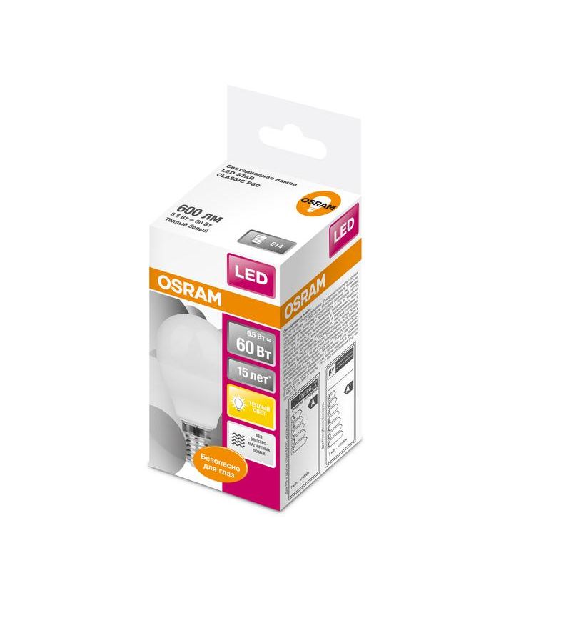 Лампа светодиодная LED STAR CLASSIC P 60 6.5W/830 6.5Вт шар 3000К тепл. бел. E14 550лм 220-240В матов. пласт. OSRAM 4058075134294, Теплый белый
Лампа светодиодная LED STAR CLASSIC P 60 6.5W/830 6.5Вт шар 3000К тепл. бел. E14 550лм 220-240В матов. пласт. OSRAM 4058075134294, Теплый белый