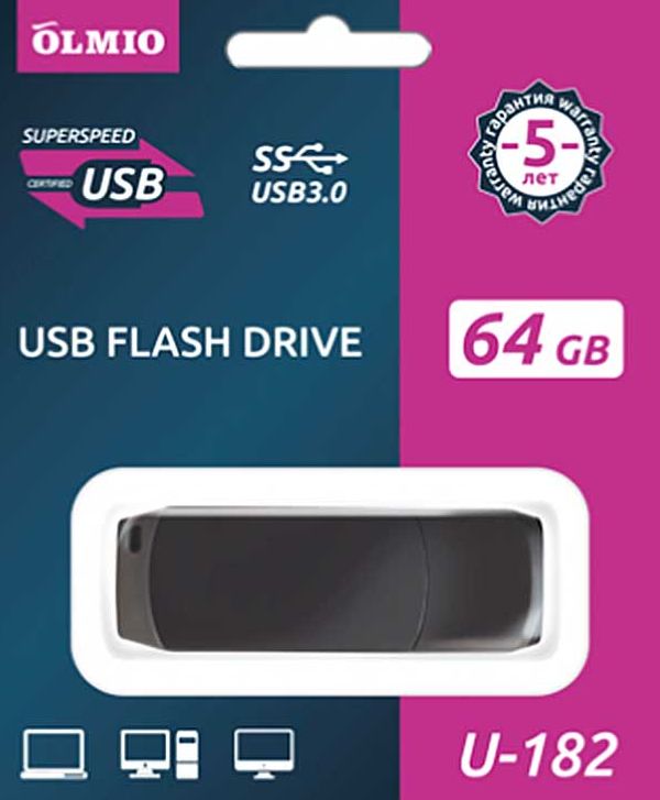 Флешка Olmio U-182 64GB USB3.0, black
Флешка Olmio U-182 64GB USB3.0, black