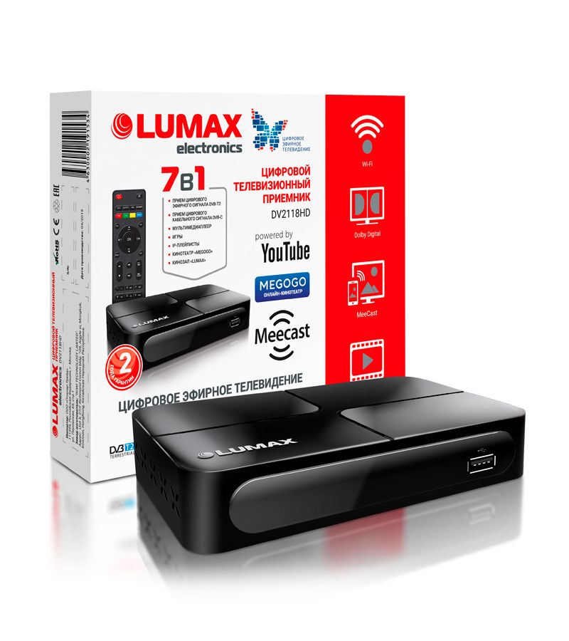 TV-тюнер DVB-T2 Lumax DV2118HD
TV-тюнер DVB-T2 Lumax DV2118HD