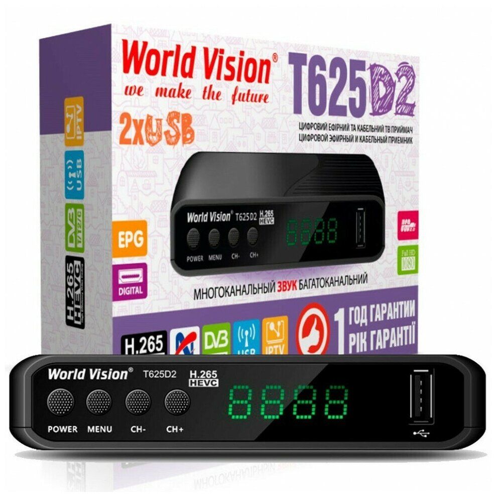 TV-тюнер World Vision T625D2 (Эфирный, DVB-T2/C, HD, Dolby Digital)
TV-тюнер World Vision T625D2 (Эфирный, DVB-T2/C, HD, Dolby Digital)