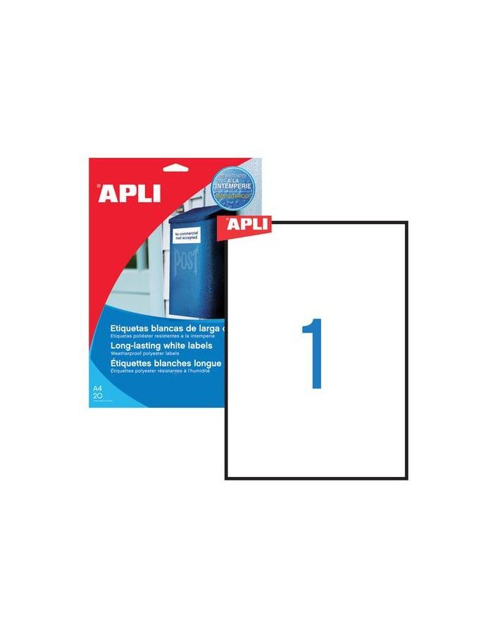 Этикетка самоклеящаяся ВСЕПОГОДНАЯ, 210х297 мм, 1 этикетка, полиэстер, белая, 20 листов, APLI, 01228
Этикетка самоклеящаяся ВСЕПОГОДНАЯ, 210х297 мм, 1 этикетка, полиэстер, белая, 20 листов, APLI, 01228