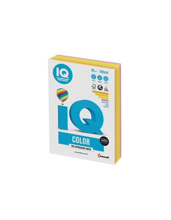 Бумага IQ color, А4, 80 г/м2, 200 л. (4 цв. x 50 л.), цветная неон RB04
Бумага IQ color, А4, 80 г/м2, 200 л. (4 цв. x 50 л.), цветная неон RB04