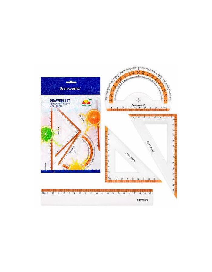 210763, Набор чертежный средний BRAUBERG FRESH ZONE (линейка 20см, 2 треуг., трансп), оранж. шкала, 210763
210763, Набор чертежный средний BRAUBERG FRESH ZONE (линейка 20см, 2 треуг., трансп), оранж. шкала, 210763