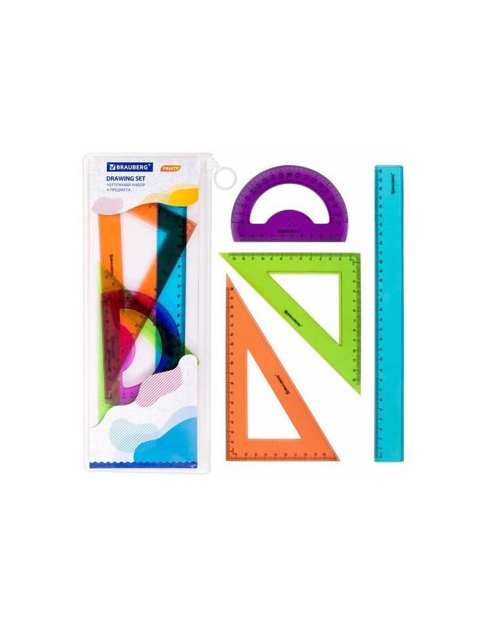 210772, Набор чертежный большой BRAUBERG FRUITY (линейка 30см, 2 треуг., трансп.), ассорти, пенал, 210772
210772, Набор чертежный большой BRAUBERG FRUITY (линейка 30см, 2 треуг., трансп.), ассорти, пенал, 210772