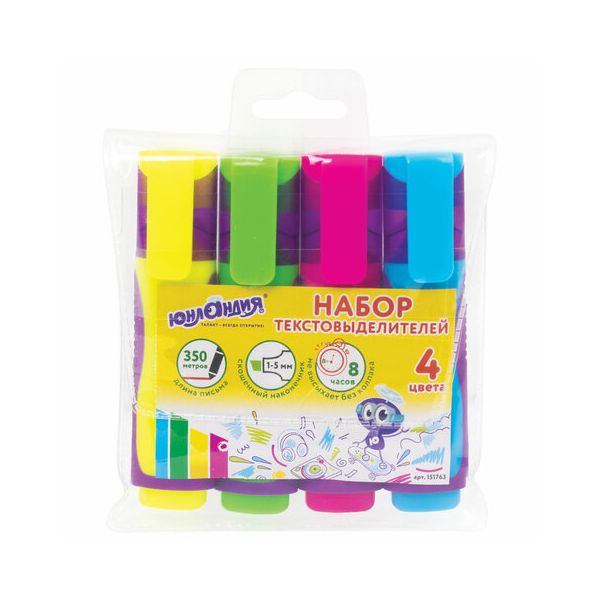 Набор текстовыделителей ЮНЛАНДИЯ 4 шт., АССОРТИ, "ELASTIC", прорезиненный корпус, линия 1-5 мм, 151763
Набор текстовыделителей ЮНЛАНДИЯ 4 шт., АССОРТИ, "ELASTIC", прорезиненный корпус, линия 1-5 мм, 151763