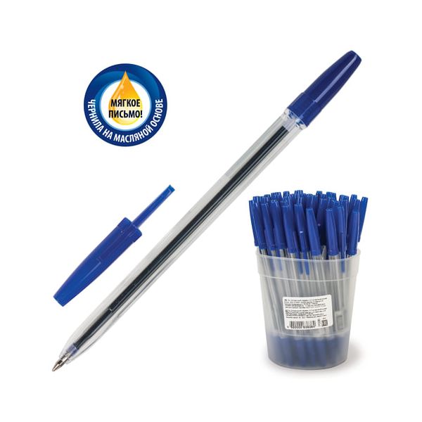 Ручка шариковая масляная СТАММ Оптима, СИНЯЯ, корпус прозрачный, узел 1,2 мм, линия письма 0,7 мм, РО20, (100 шт.)