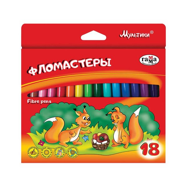 Фломастеры ГАММА "Мультики", 18 цветов, вентилируемый колпачок, картонная упаковка, 180319_06
Фломастеры ГАММА "Мультики", 18 цветов, вентилируемый колпачок, картонная упаковка, 180319_06