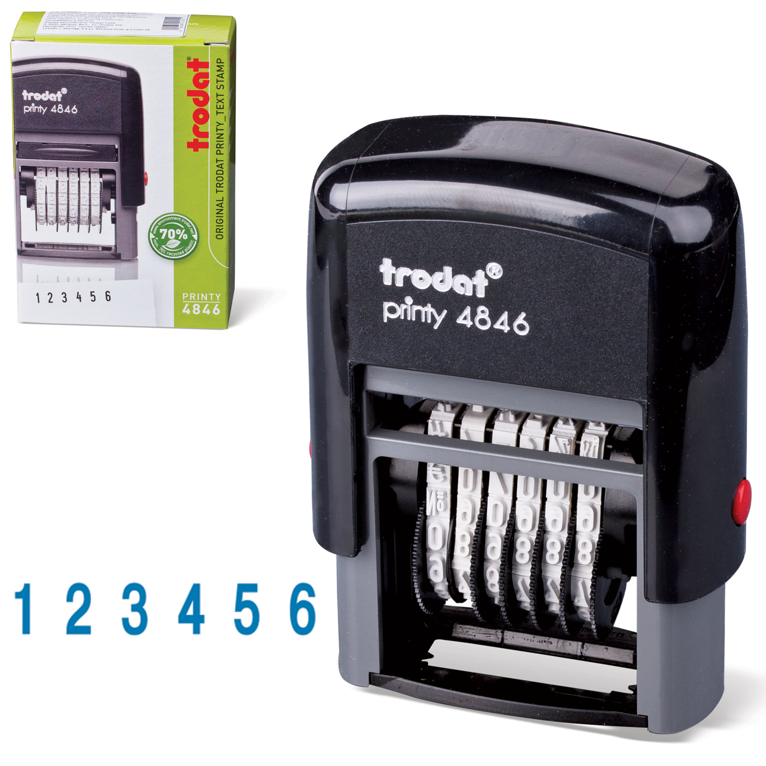 Нумератор 6-разрядный, оттиск 25х4 мм, синий, TRODAT 4846, корпус черный
Нумератор 6-разрядный, оттиск 25х4 мм, синий, TRODAT 4846, корпус черный