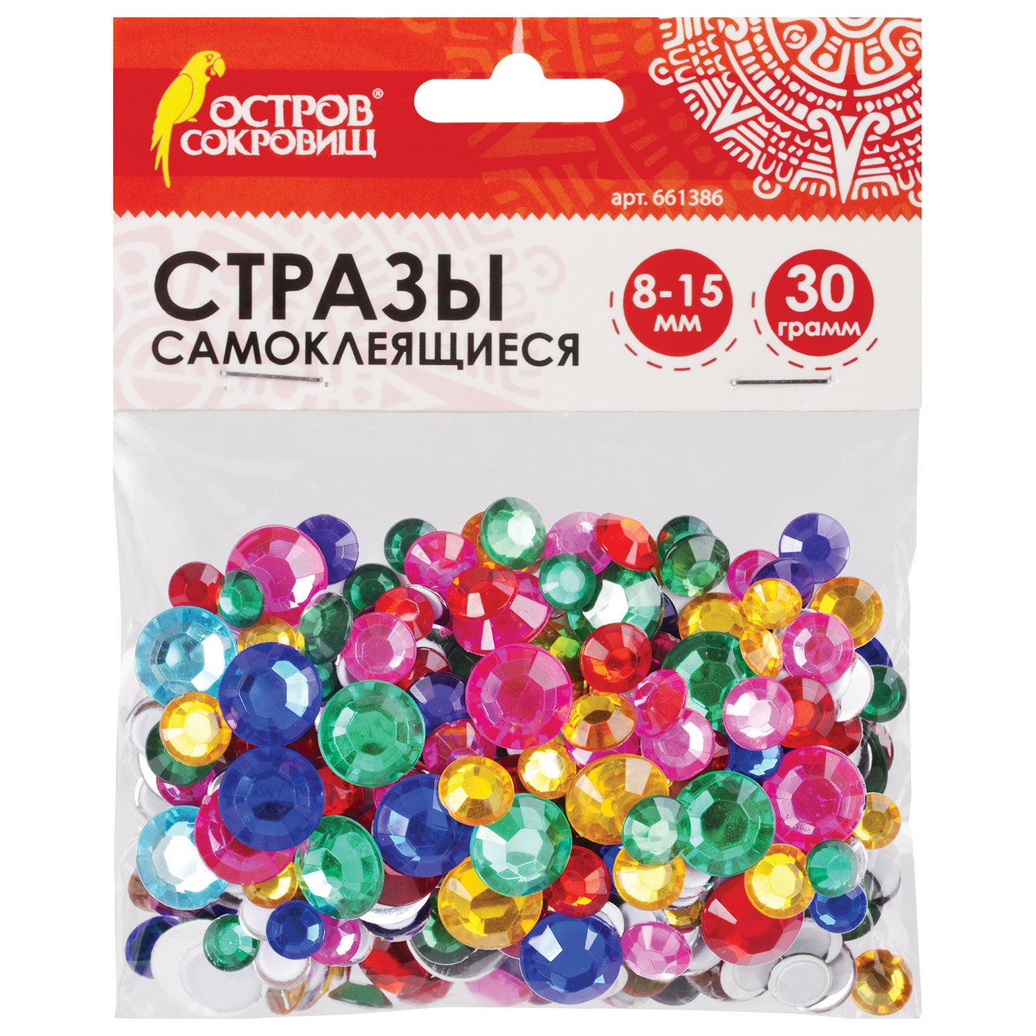 Стразы самоклеящиеся Круглые, размер 8-15 мм, 30 г, 5 цветов, ОСТРОВ СОКРОВИЩ, 661386
Стразы самоклеящиеся Круглые, размер 8-15 мм, 30 г, 5 цветов, ОСТРОВ СОКРОВИЩ, 661386