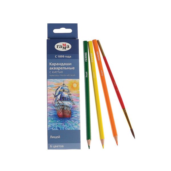 Карандаши акварельные ГАММА "Лицей", 6 цветов, заточенные, шестигранные, кисть, картонная упаковка, 221118_01
Карандаши акварельные ГАММА "Лицей", 6 цветов, заточенные, шестигранные, кисть, картонная упаковка, 221118_01