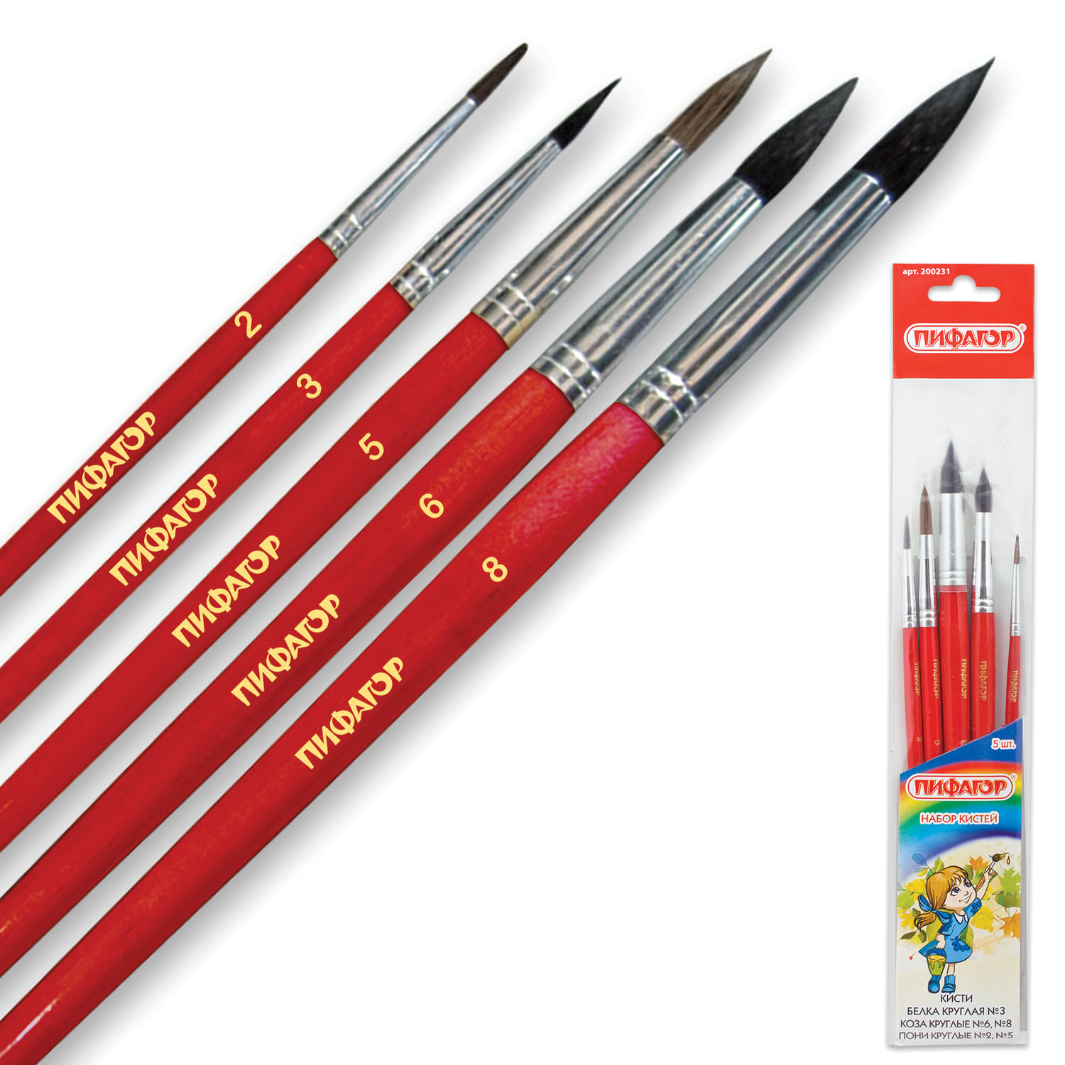 Кисти ПИФАГОР, набор 5 шт. (беличья круглая № 3, из ворса козы круглая № 6, 8, пони круглая № 2, 5), 200231
Кисти ПИФАГОР, набор 5 шт. (беличья круглая № 3, из ворса козы круглая № 6, 8, пони круглая № 2, 5), 200231