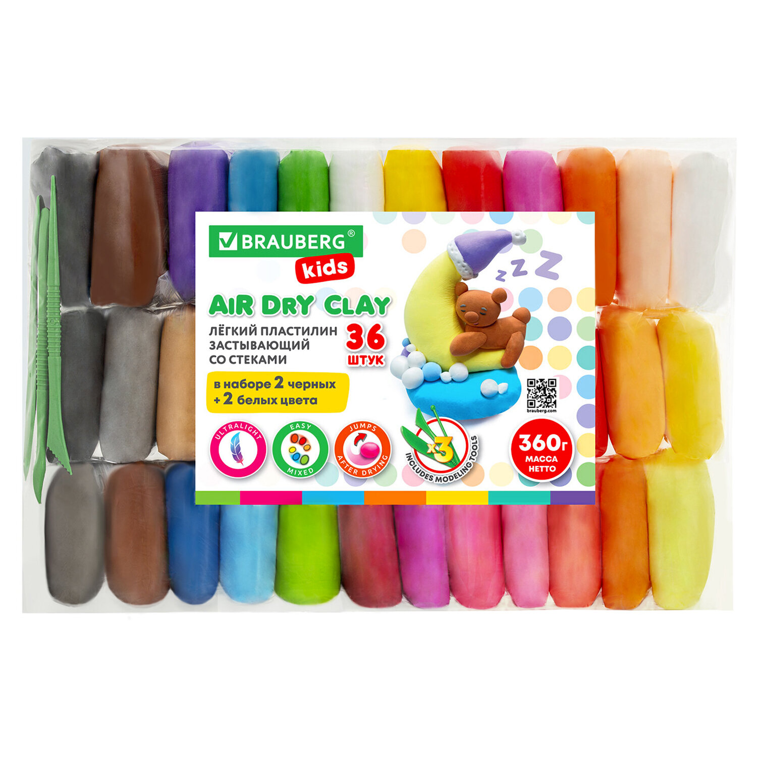 106309, Пластилин супер лёгкий застывающий 36 шт. (32 цвета + 2 белых + 2 черных) 360 г, 3 стека, BRAUBERG KIDS, 106309
106309, Пластилин супер лёгкий застывающий 36 шт. (32 цвета + 2 белых + 2 черных) 360 г, 3 стека, BRAUBERG KIDS, 106309