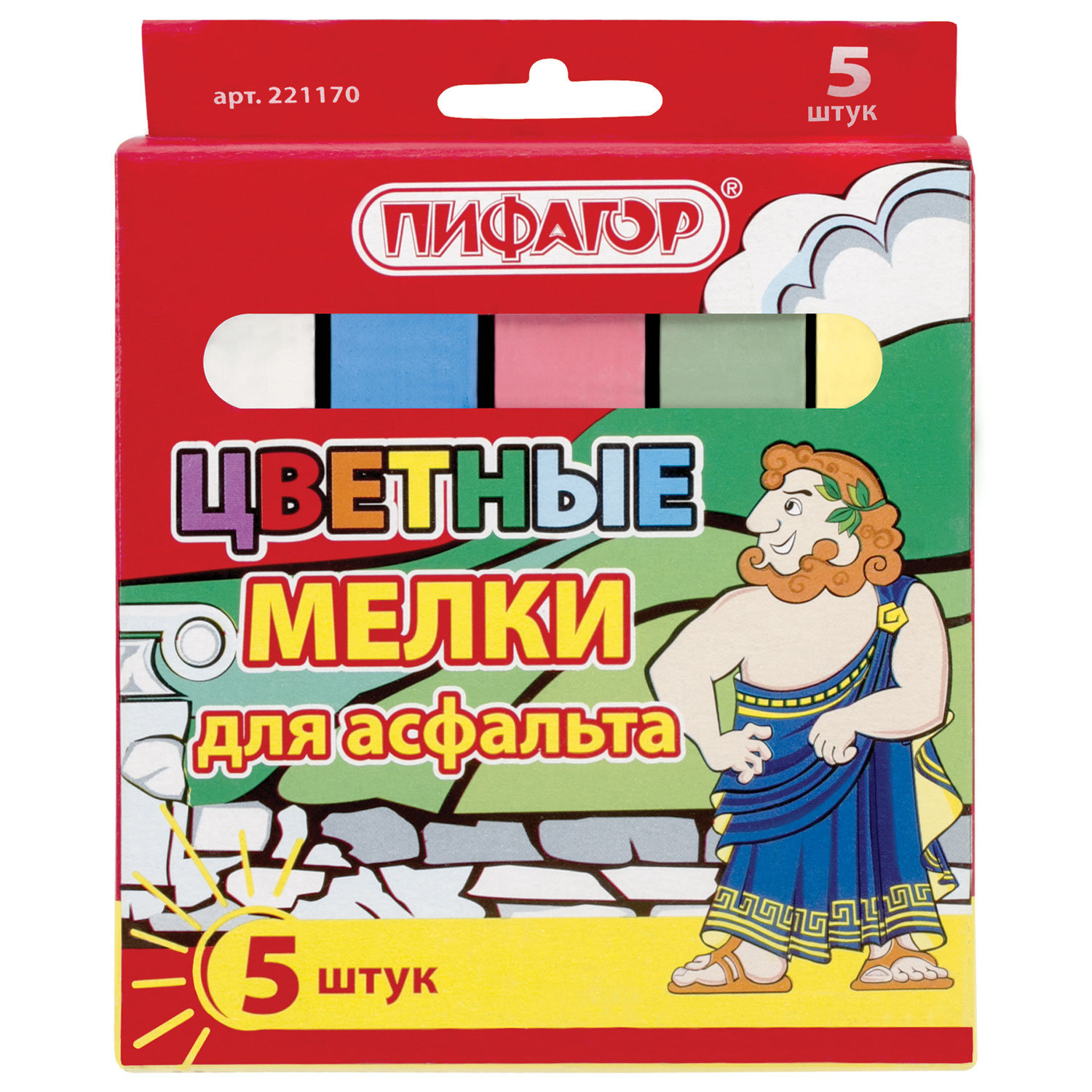 Мел цветной ПИФАГОР, набор 5 шт., для рисования на асфальте, квадратный, 221170, (40 шт.)
Мел цветной ПИФАГОР, набор 5 шт., для рисования на асфальте, квадратный, 221170, (40 шт.)