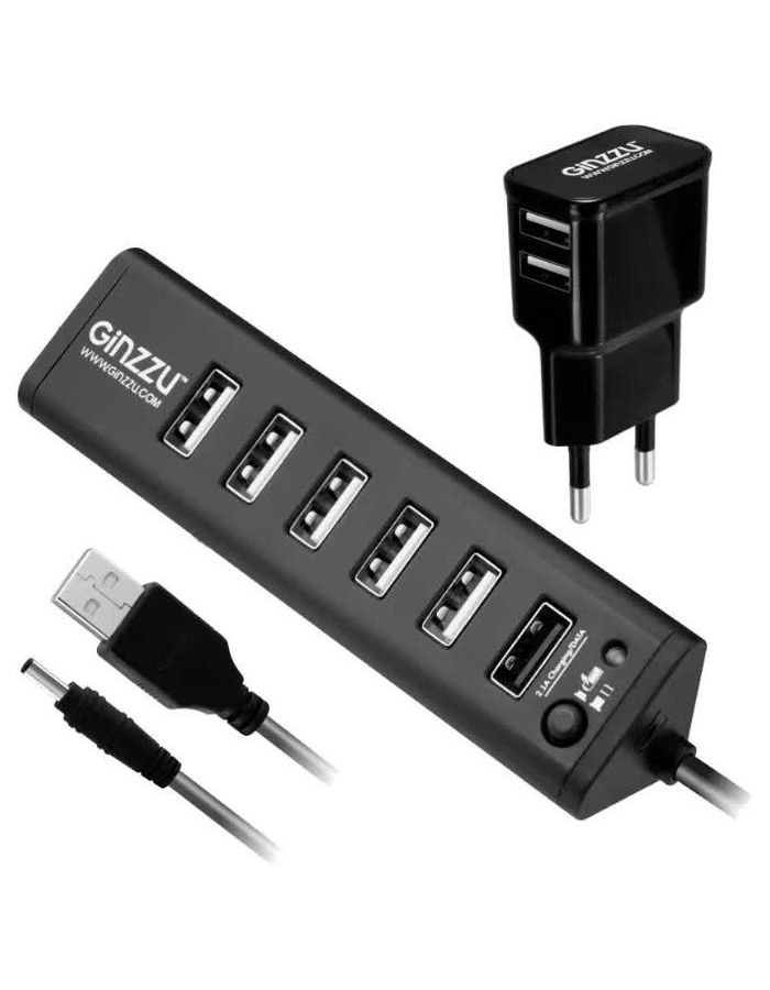 Хаб-разветвитель USB Ginzzu GR-315UAB 7 ports
Хаб-разветвитель USB Ginzzu GR-315UAB 7 ports