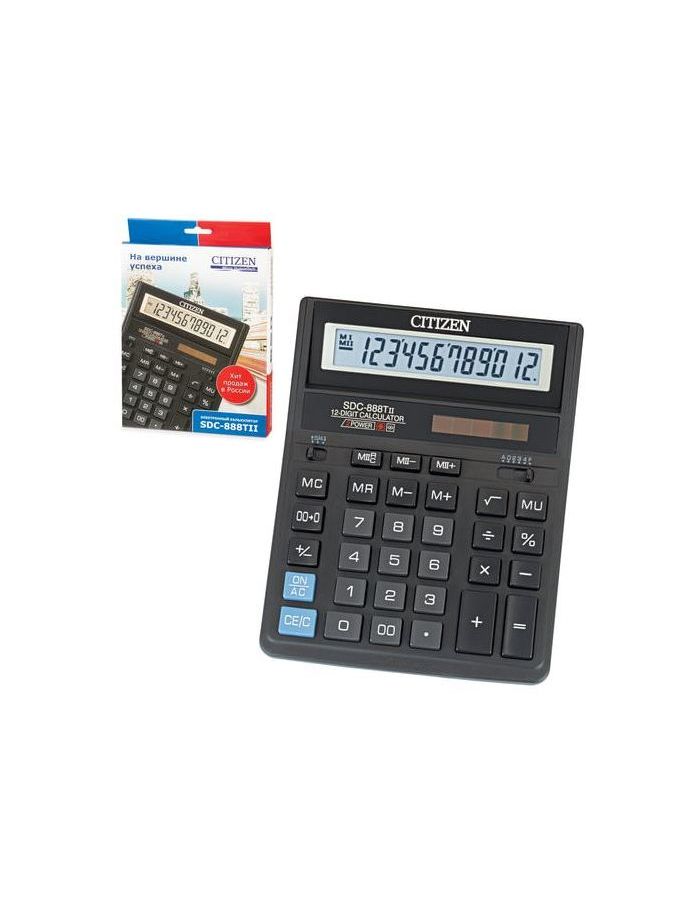 Калькулятор настольный CITIZEN SDC-888TII (203х158мм), 12 разрядов, двойное питание
Калькулятор настольный CITIZEN SDC-888TII (203х158мм), 12 разрядов, двойное питание