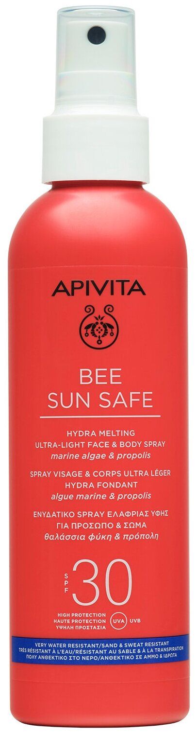 Солнцезащитный тающий ультралегкий спрей APIVITA Bee Sun Safe для лица и тела SPF30,Флакон спрей 200 мл
Солнцезащитный тающий ультралегкий спрей APIVITA Bee Sun Safe для лица и тела SPF30,Флакон спрей 200 мл