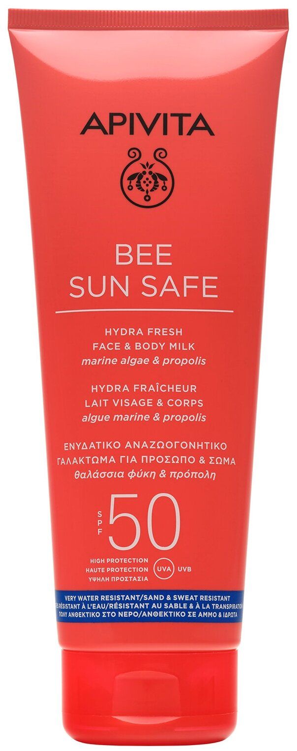 Солнцезащитное свежее увлажняющее молочко APIVITA Bee Sun Safe для лица и тела SPF50 Тюбик, 200 мл