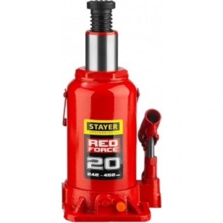 Домкрат бутылочный гидравлический STAYER RED FORCE, 20т, 242-452 мм (43160-20)
Домкрат бутылочный гидравлический STAYER RED FORCE, 20т, 242-452 мм (43160-20)