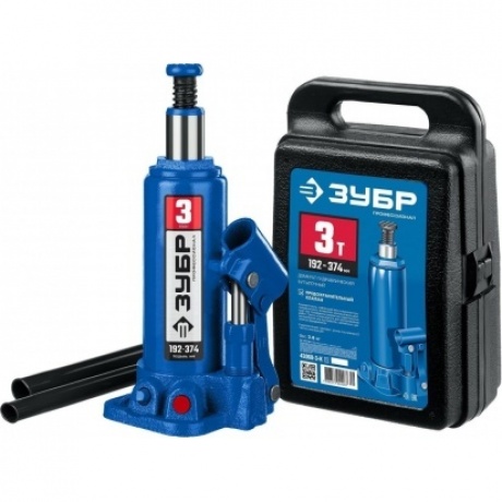 Домкрат бутылочный гидравлический ЗУБР 3т, 192-374 мм в кейсе, Профессионал (43060-3-K)
Домкрат бутылочный гидравлический ЗУБР 3т, 192-374 мм в кейсе, Профессионал (43060-3-K)