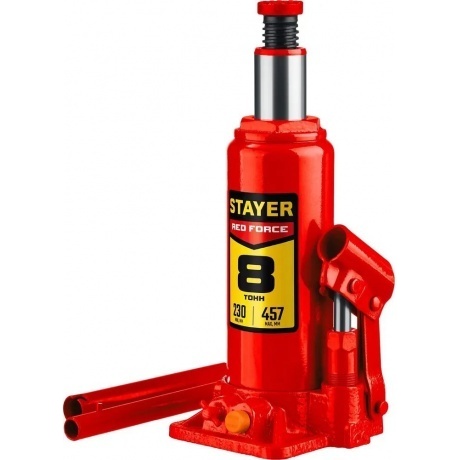 Домкрат бутылочный гидравлический STAYER RED FORCE, 8т, 200-385 мм (43160-8)
Домкрат бутылочный гидравлический STAYER RED FORCE, 8т, 200-385 мм (43160-8)