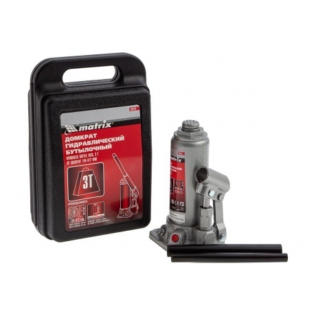 Домкрат гидравлический бутылочный, 3 т, h подъема 194-372 мм, в пласт. кейсе Matrix
Домкрат гидравлический бутылочный, 3 т, h подъема 194-372 мм, в пласт. кейсе Matrix