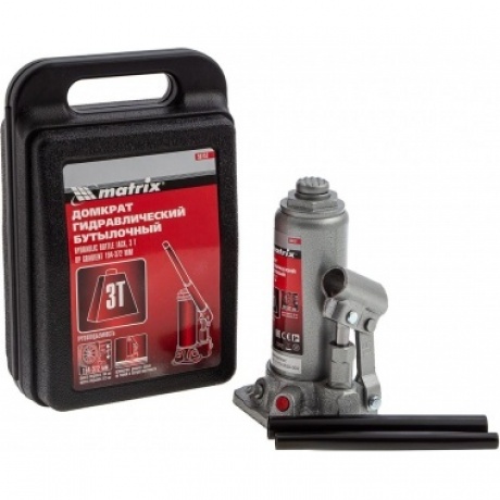 Домкрат гидравлический бутылочный, 3 т, h подъема 194-372 мм, в пласт. кейсе Matrix
Домкрат гидравлический бутылочный, 3 т, h подъема 194-372 мм, в пласт. кейсе Matrix