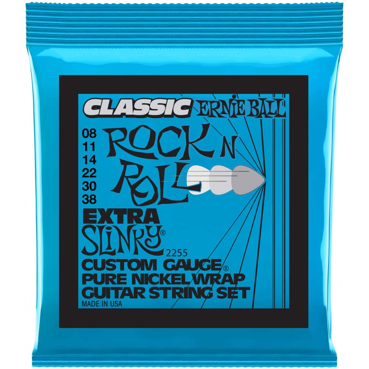 Струны для электрогитары ERNIE BALL 2255 Classic Rock n Roll Pure Nickel Slinky Extra 8-38
Струны для электрогитары ERNIE BALL 2255 Classic Rock n Roll Pure Nickel Slinky Extra 8-38