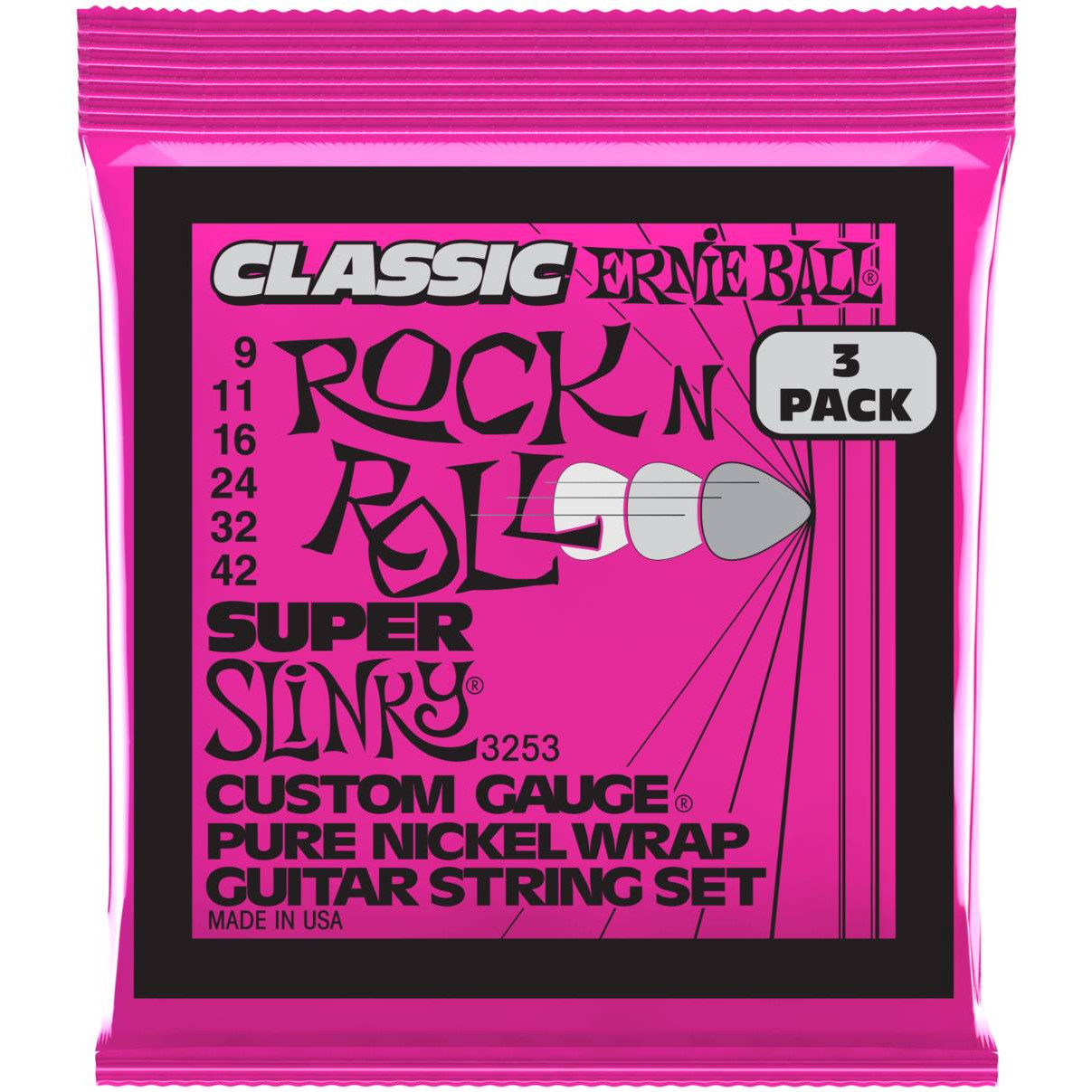Струны для электрогитары ERNIE BALL 3253 Pure Classic RnR Slinky Super 3 Pack 9-42
Струны для электрогитары ERNIE BALL 3253 Pure Classic RnR Slinky Super 3 Pack 9-42