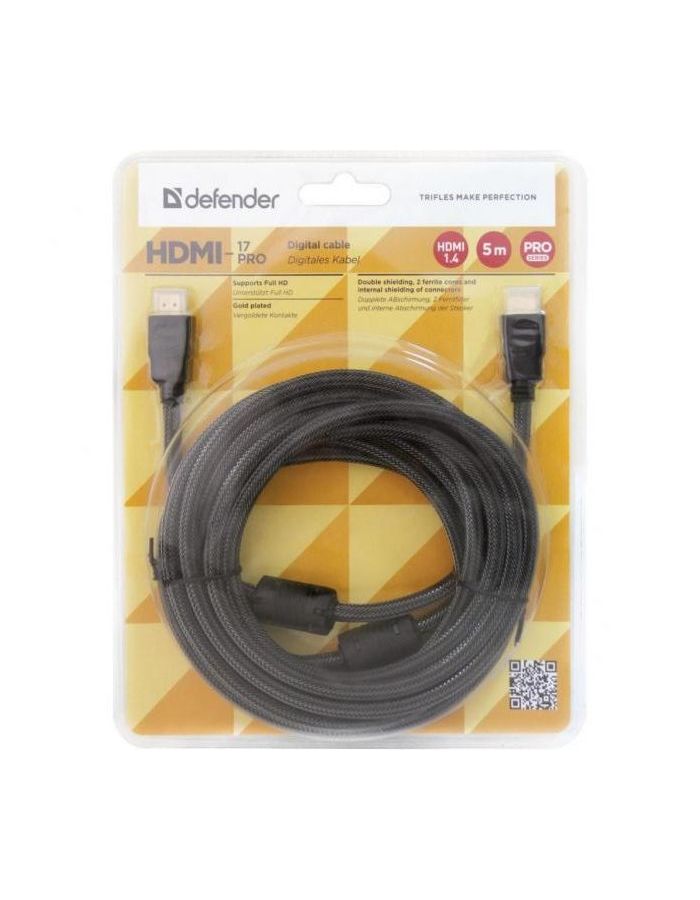 Кабель Defender HDMI-17PRO HDMI M-M ver1.4 5м
Кабель Defender HDMI-17PRO HDMI M-M ver1.4 5м