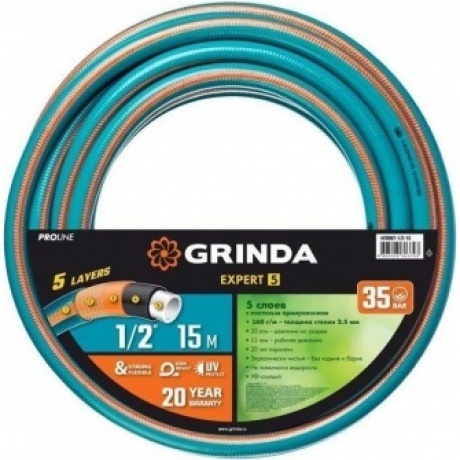 Шланг поливочный GRINDA EXPERT 5, 1/2, 15 м, 35 атм, пятислойный, плетёное армирование, PROLine (429007-1/2-15)
Шланг поливочный GRINDA EXPERT 5, 1/2, 15 м, 35 атм, пятислойный, плетёное армирование, PROLine (429007-1/2-15)